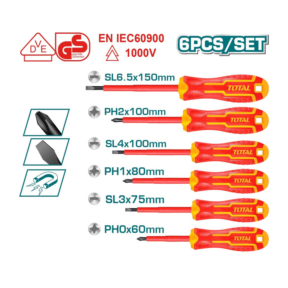 DESTORNILLADOR AISLADO 1000V INDUSTRIAL  AMARILLO-ROJO JUEGO X 6 PZS TOTAL (THTIS566)