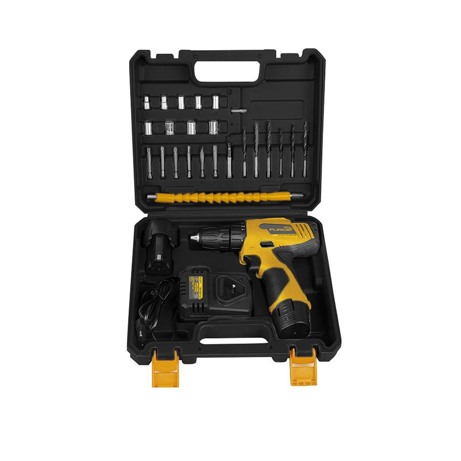 TALADRO INALAMBRICO 3/8" 12V INCLUYE 2 BATERIAS CON ESTUCHE PLASTICO + 27PZS FURIUS (FCD12KIT)T)