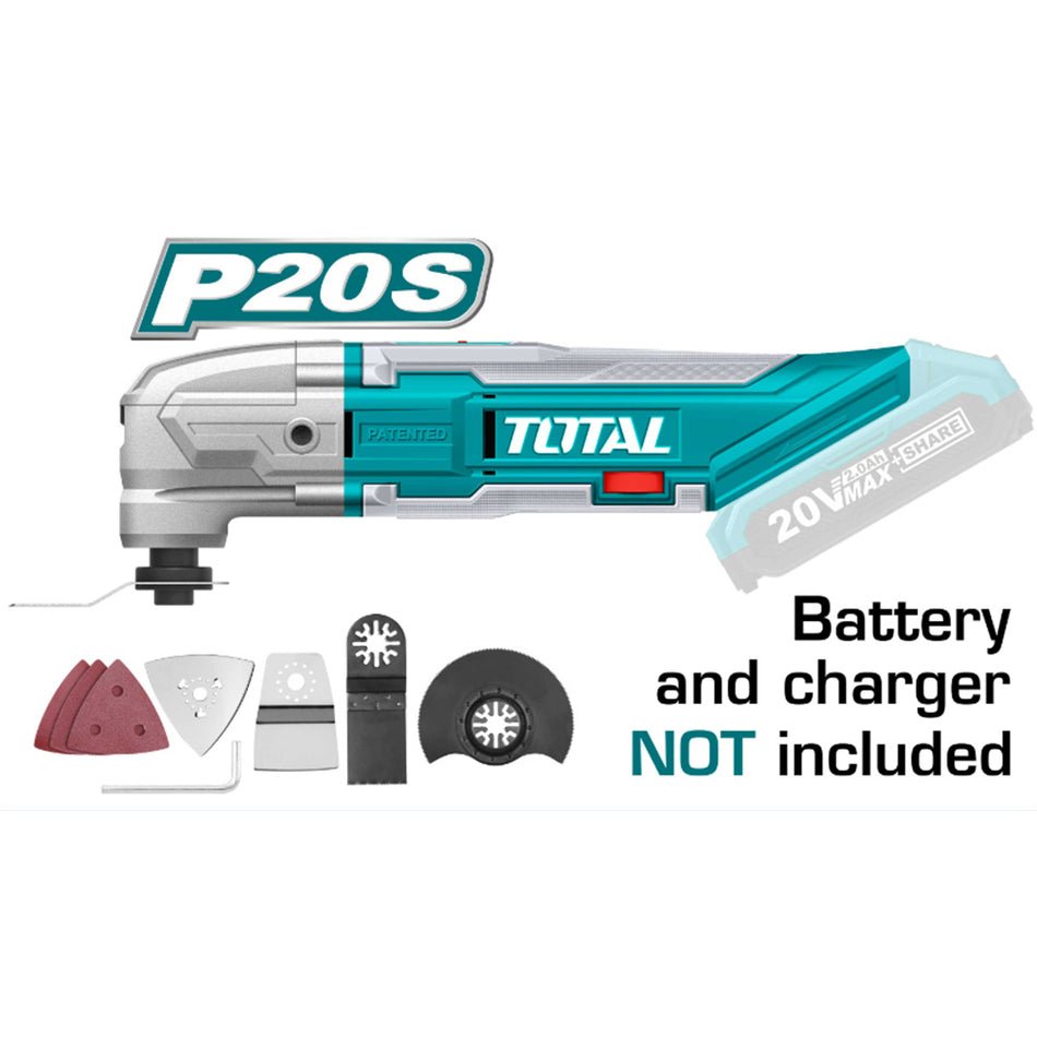 MULTIHERRAMIENTA INALAMBRICA OSCILANTE 20V + ACCESORIOS BATERIA Y CARGADOR NO INCLUIDO TOTAL