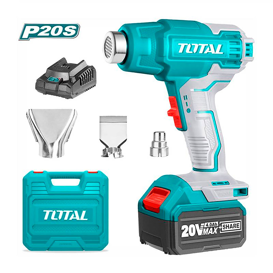 PISTOLA CALOR INALAMBRICA 20V INCLUYE 3 BOQUILLAS 1 BATERIA 4.0AH Y 1 CARGADOR INDUSTRIAL TOTAL (UTBLI20025)