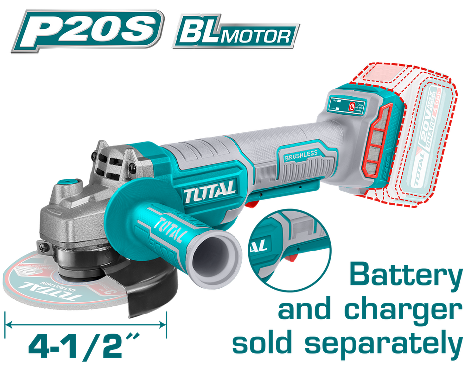PULIDORA INALAMBRICA 4 1/2 SUPER SELECT 20V BATERIA Y CARGADOR NO INCLUIDO TOTAL