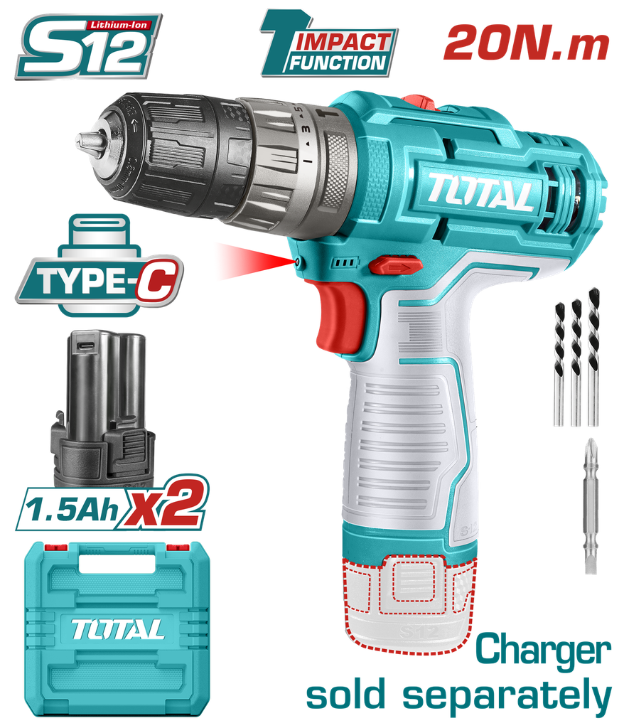 TALADRO INALAMBRICO 3/8 12V INCLUYE 2 BATERIAS 1.5 AH SUPER TOTAL