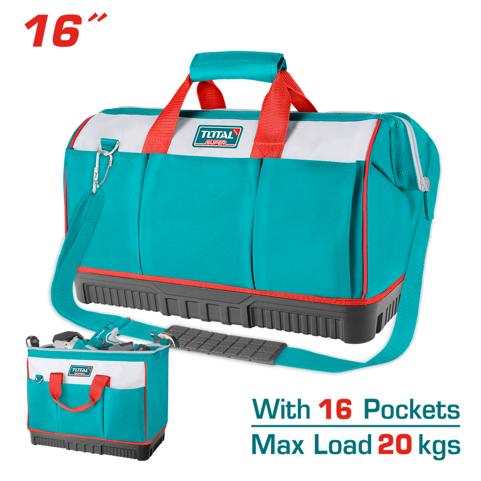 BOLSO DE HERRAMIENTAS 16 REFORZADO INDUSTRIAL CAPACIDAD MAXIMA 20KG SUPER TOTAL (THT16163)