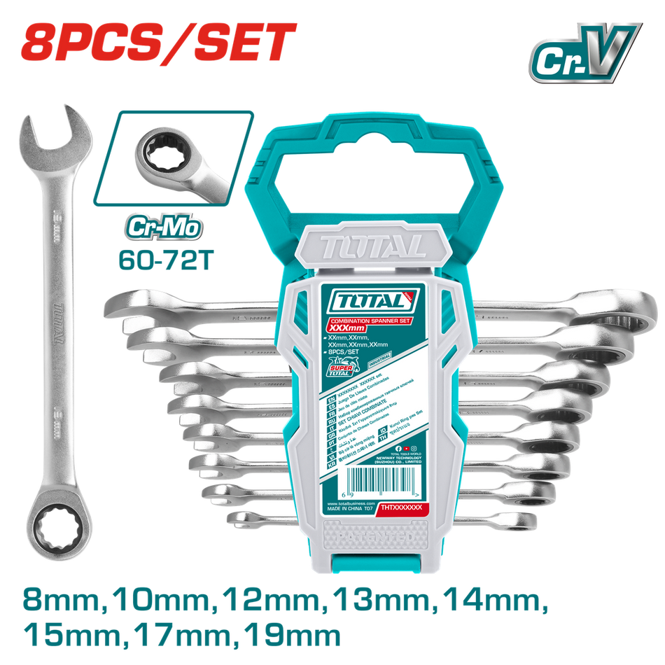 LLAVE MIXTA CON RACHE 8 - 19 MM JUEGO X 8 PZS SUPER SELECT TOTAL (THT102RK086)