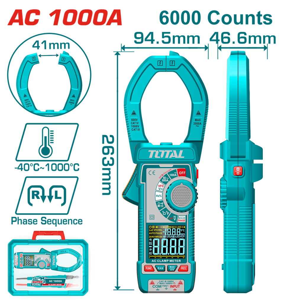 PINZA VOLTIAMPERIMETRICA 1000V DIGITAL INDUSTRIAL SUPERTOTAL (TMT7610001)