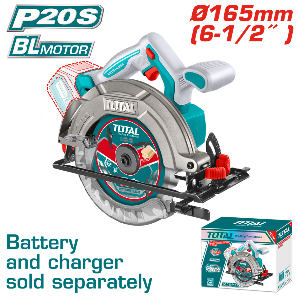 SIERRA CIRCULAR INALAMBRICA 20V 6 1/2 BATERIA Y CARGADOR NO INCLUIDO INDUSTRIAL SUPER TOTAL (TSLI1652)