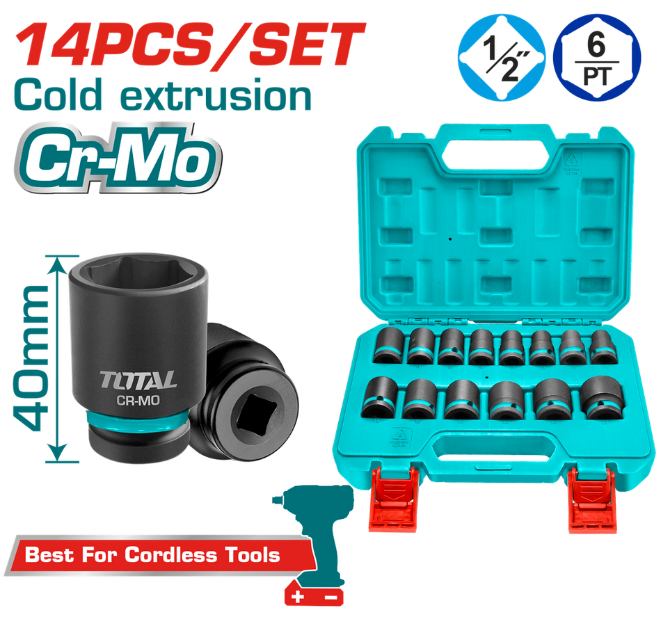 COPAS DE IMPACTO 1/2 INDUSTRIAL LARGO 40 MM JUEGO X 14PZS 10 - 27 MM SUPER TOTAL (THISTD12141)