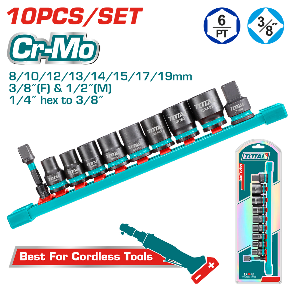 COPAS DE IMPACTO 3/8 JUEGO X 10PZS 8 - 19 MM INDUSTRIAL SUPER TOTAL (THTISD38104)