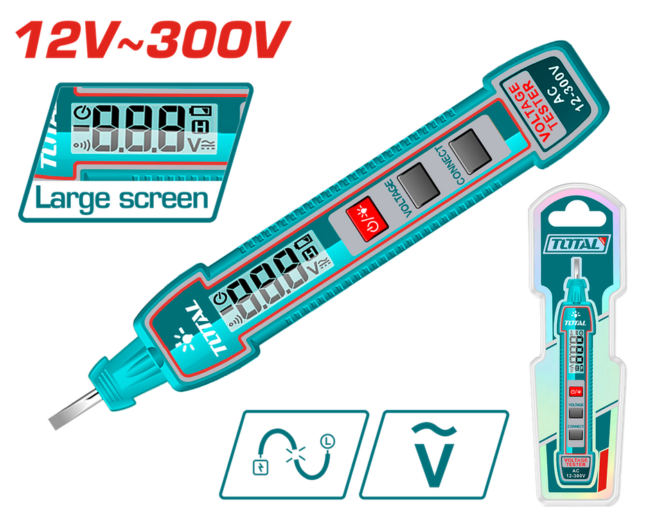 PROBADOR DE CORRIENTE DIGITAL 12V - 300V INDUSTRIAL SUPER TOTAL (THTS33001)