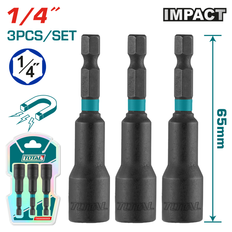 COPA TORNILLO 1/4" IMANTADA JUEGO X 3 PZS INDUSTRIAL SUPER TOTAL (UTAC270631)