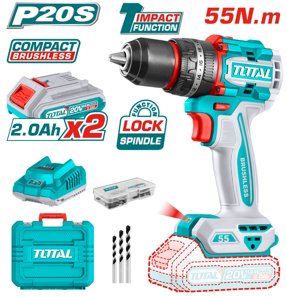 TALADRO INALAMBRICO PERCUTOR 1/2 20V 55
