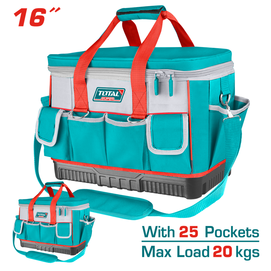 BOLSO DE HERRAMIENTAS 16 REFORZADO CAPACIDAD MAXIMA 20KG INDUSTRIAL SUPER TOTAL (THT561625)