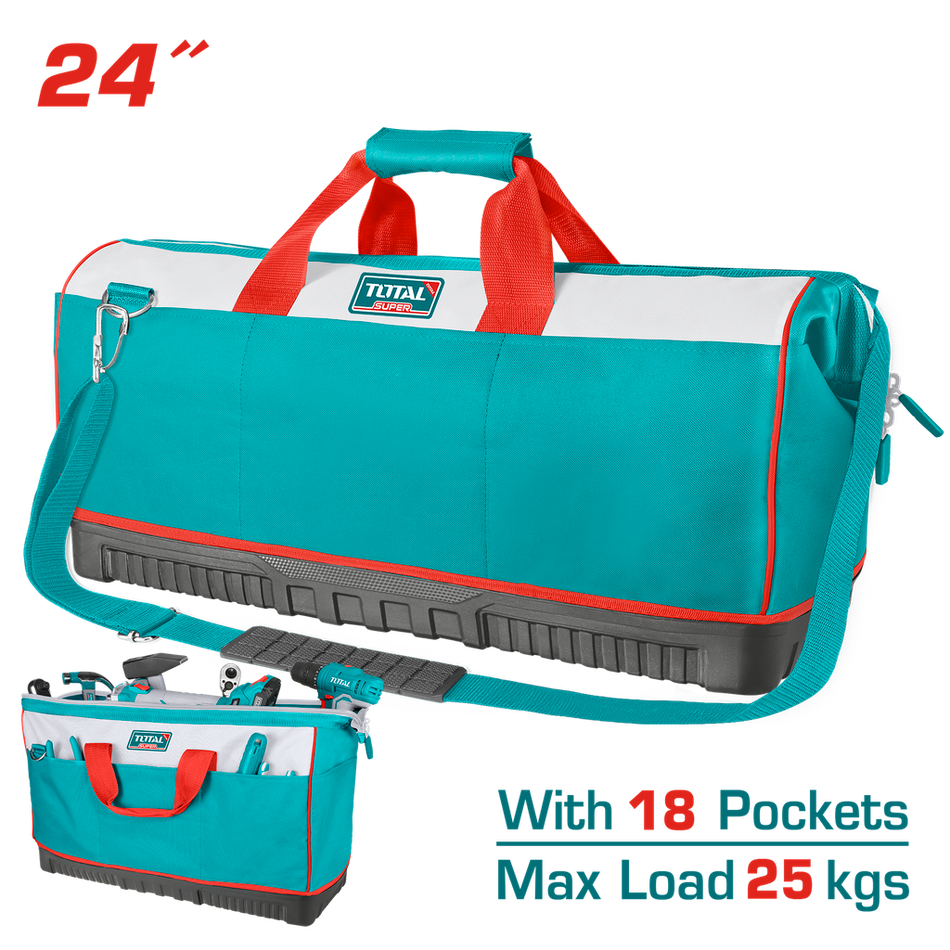 BOLSO DE HERRAMIENTAS 24 REFORZADO CAPACIDAD MAXIMA 25KG INDUSTRIAL SUPER TOTAL (THT16242)