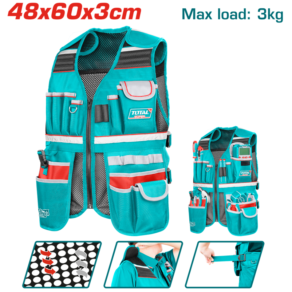 CHALECO PORTA HERRAMIENTA DE 17 BOLSILLOS INDUSTRIAL CAPACIDAD MAXIMA 3KG SUPER TOTAL (TTVT16025)