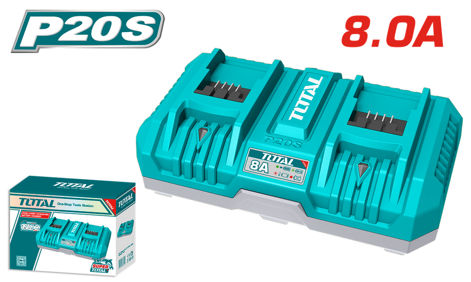 CARGADOR INTELIGENTE DOBLE PARA BATERIAS 20V INDUSTRIAL TOTAL