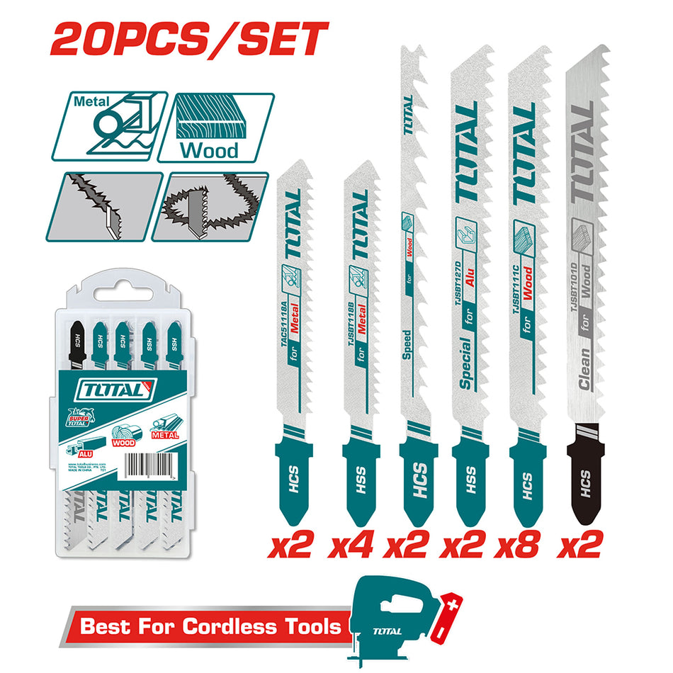 SET DE SEGUETA SIERRA SABLE X20PCS PARA MADERA Y METALES SUPER TOTAL (TAC2001)
