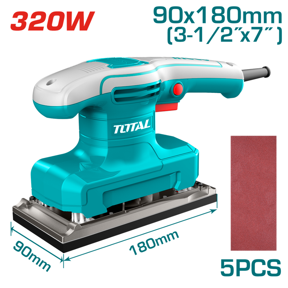 LIJADORA DE PALMA 3- 1/2"X 7" 320W INCLUYE 5 LIJAS INDUSTRIAL SUPER TOTAL (UTF1301836)