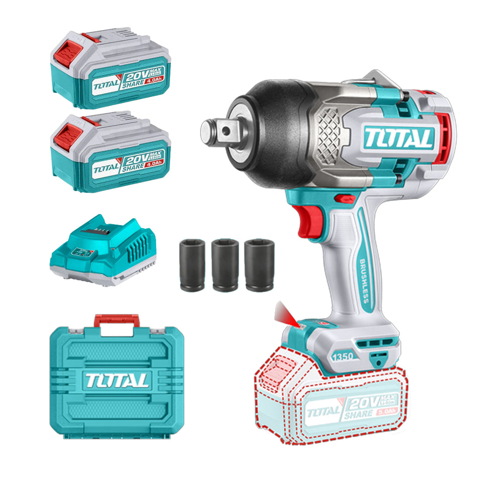 PISTOLA IMPACTO INALAMBRICA 3/4 20V 1350NM INCLUYE 2 (5.0 AH) BATERIAS 1 CARGADOR(UTIWLI20135)