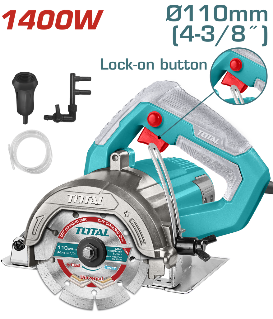 SIERRA CIRCULAR 4-3/8" 110V-1400W INCLUYE UN DISCO DE CORTE (CORTE DE MARMOL Y BALDOSA) INDUSTRIAL TOTAL (UTS3141106)