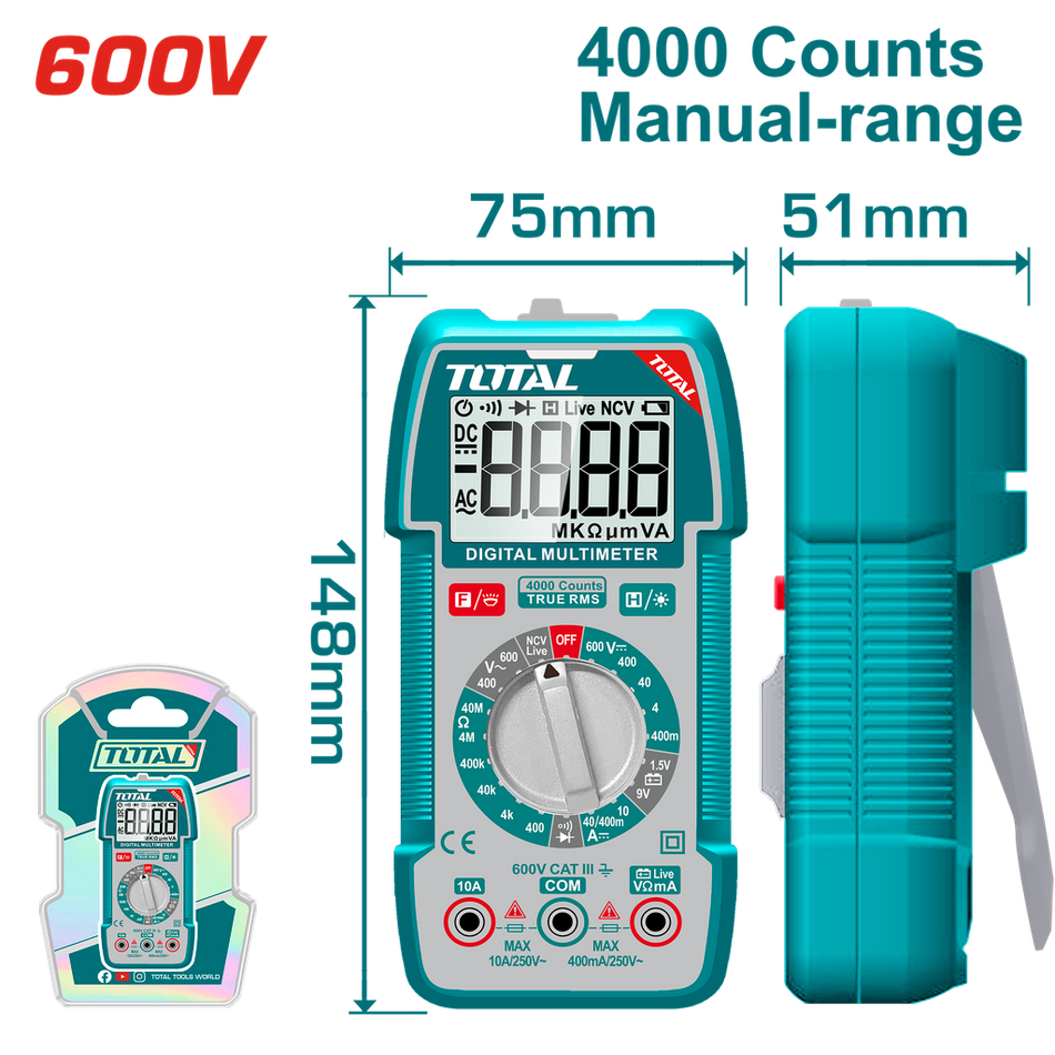 TESTER DIGITAL 600V 4000 CONTEOS RMS INDUSTRIAL TOTAL (TMT536002)