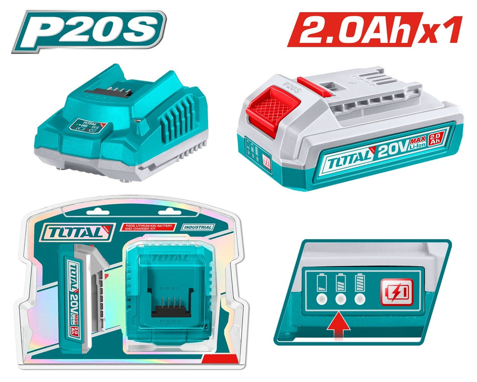 KIT DE 1 BATERIA 2.0AH + CARGADOR DE 20V INDUSTRIAL SUPER TOTAL (UTFBCPK1212)