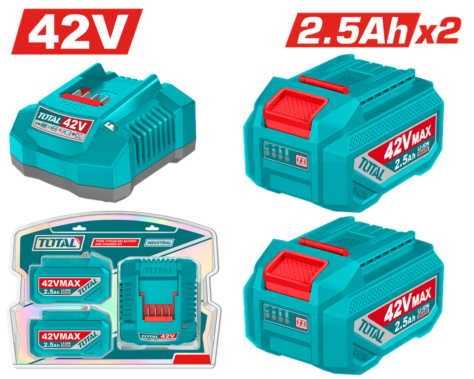 KIT DE 2 BATERIAS 2.5AH + CARGADOR DE 42V INDUSTRIAL TOTAL (UTFBCPM25221)