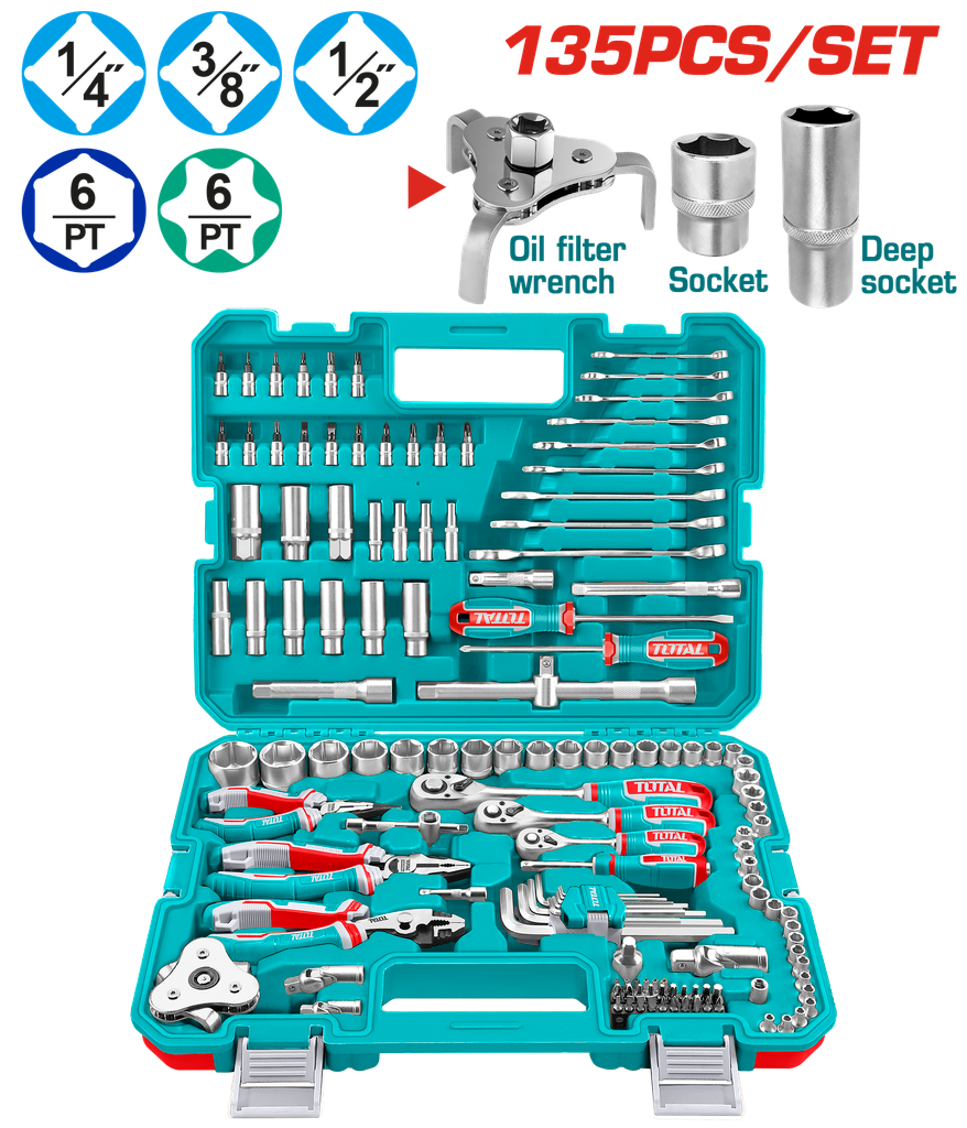 RACHE CON COPAS 1/2,1/4,3/8 X 135 PZS INDUSTRIAL SUPER TOTAL (THKTHP21356)