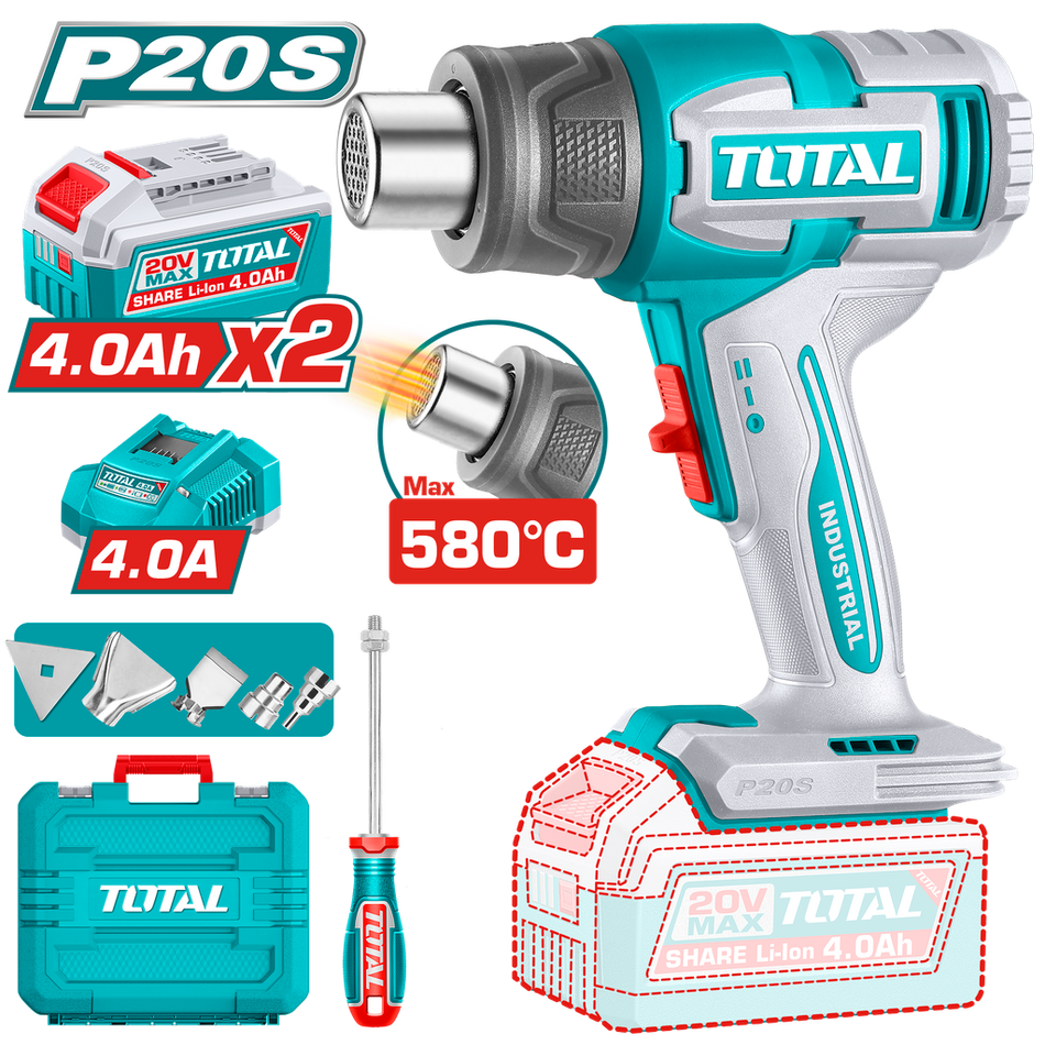 PISTOLA CALOR INALAMBRICA 20V CON TEMPERATURA AJUSTABLE 30-580°C (UTBLI20085)