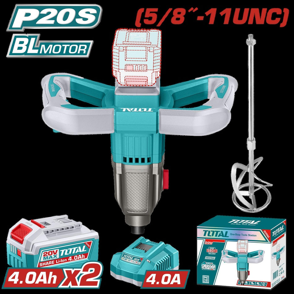 MEZCLADOR DE PINTURA 5/8"-11 20V INCLUYE BATIRDOR + 2 BATERIAS 4.0AH Y CARGADOR INDUSTRIAL (UTMXLI20162)