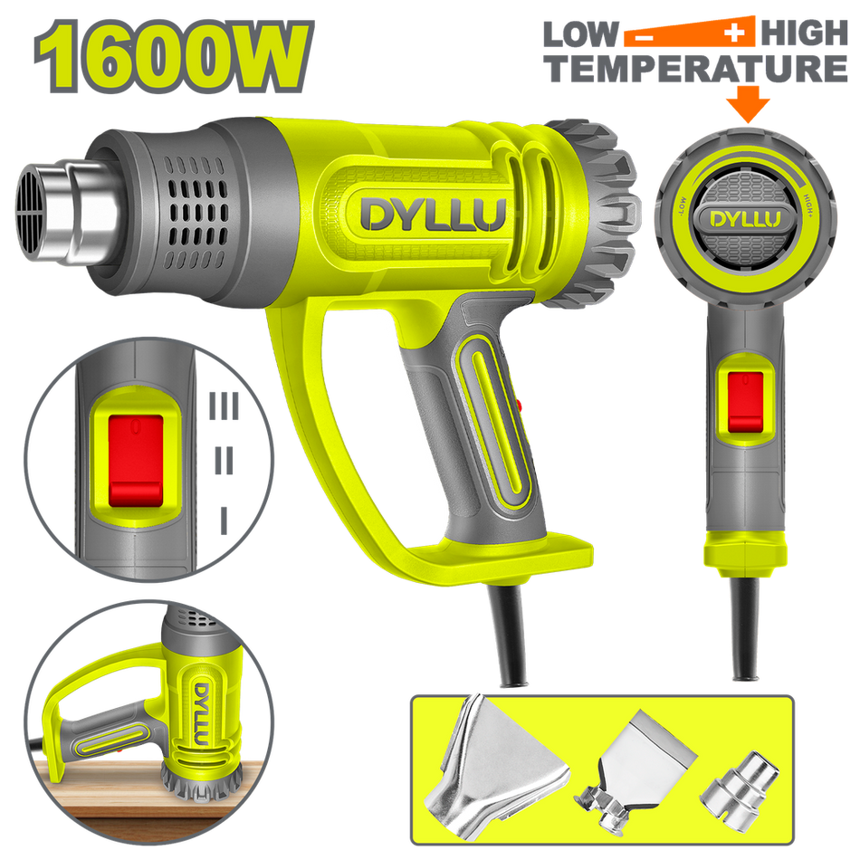 PISTOLA CALOR CON TEMPERATURA AJUSTABLE 1600W INCLUYE 3 BOQUILLAS DYLLU (UDTHG1520)