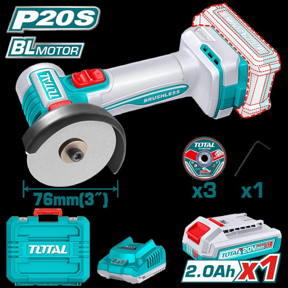 MINI PULIDORA 3" INALAMBRICA 20V 3 DISCOS + 1 BATERIA 2.0AH Y CARGADOR INDUSTRIAL (UTAGLI207625)