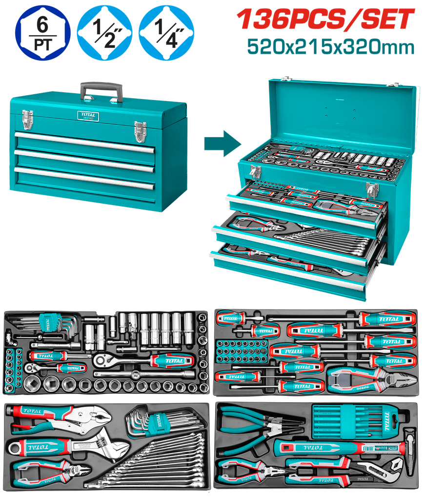 CAJA HERRAMIENTA METALICA INCLUYE 136 PZS INDUSTRIAL SUPER TOTAL (THTCS351367)