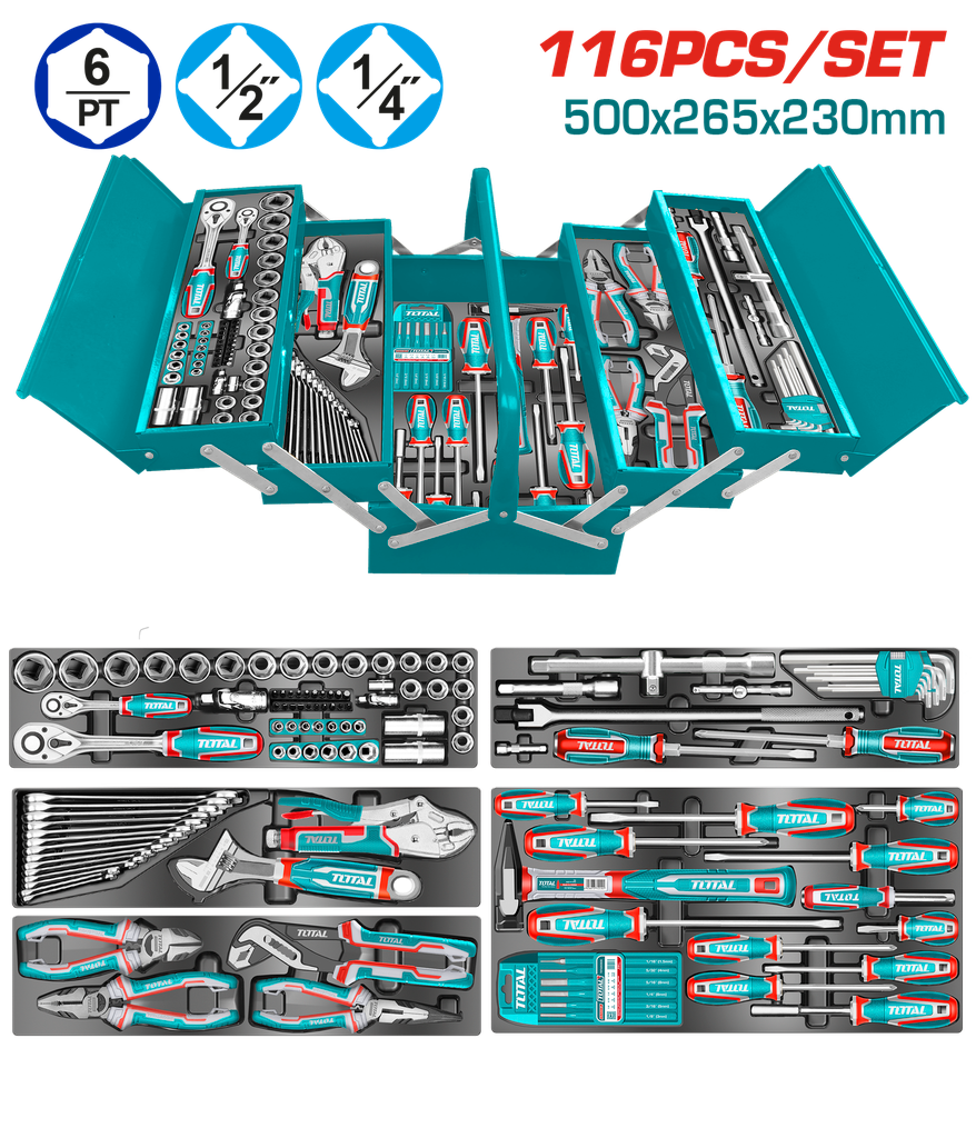 CAJA HERRAMIENTAS INCLUYE 116 PZS INDUSTRIAL METALICA TOTAL (THTCS351167)