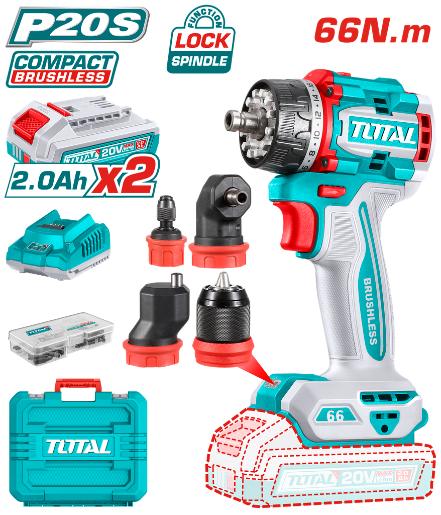 TALADRO ATORNILLADOR MULTICABEZAL 20V 66NM  INDUSTRIAL SUPER TOTAL (UTDLI206686)