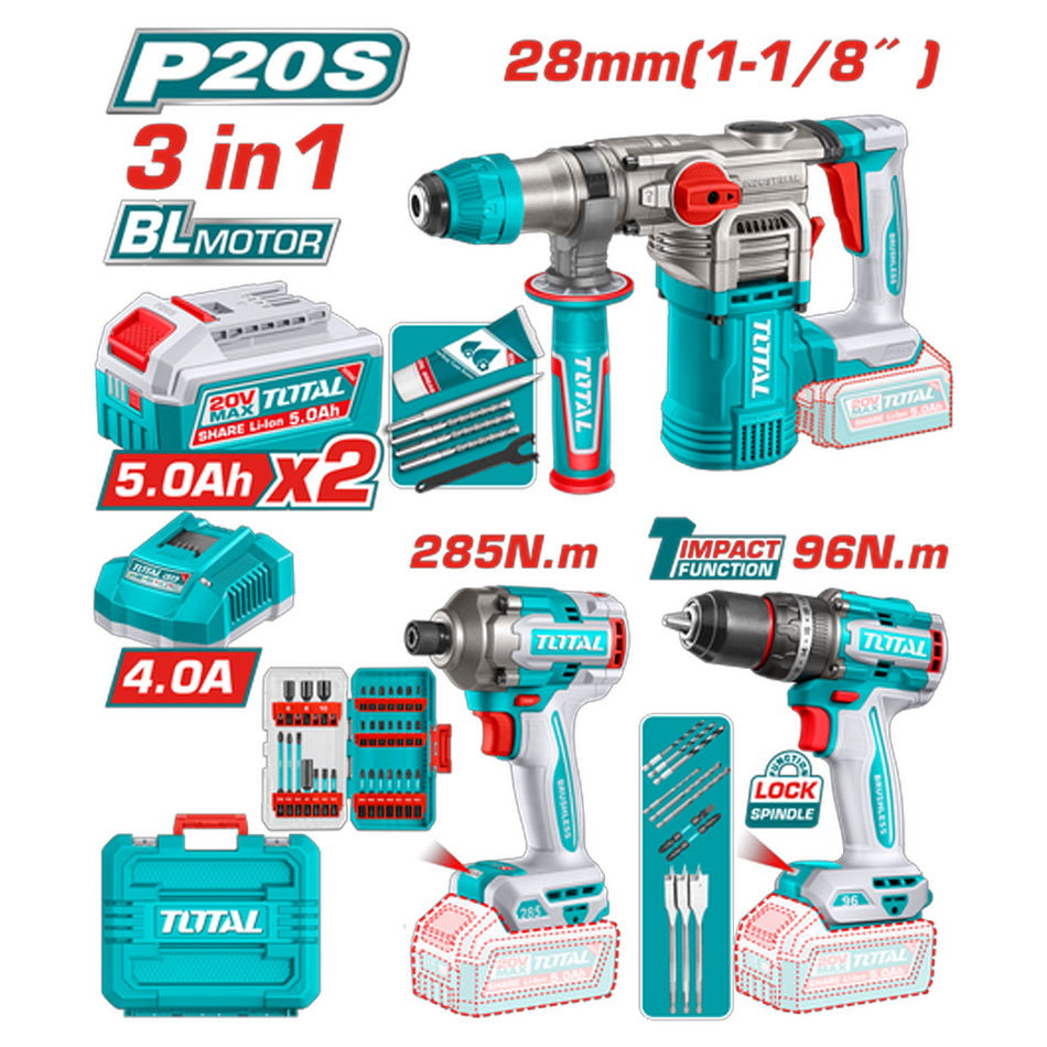 COMBO INALAMBRICO 20V 2 BATERIA 5.0AH , 1 CARGADOR Y ACCESORIOS (UTOSLI250693)