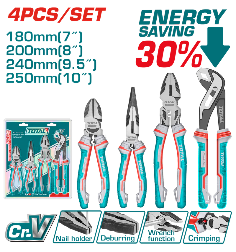 JUEGO DE ALICATE X 4 PIEZAS CROMO VANADIUM INDUSTRIAL SUPER TOTAL (THT2K0498)