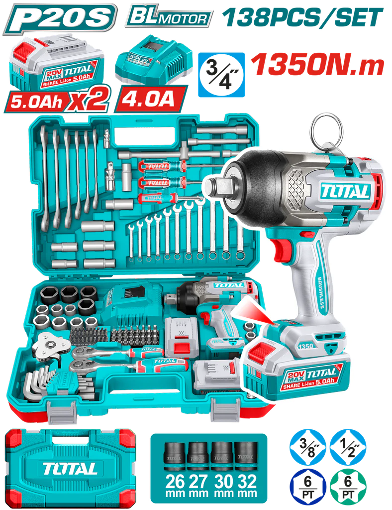 PISTOLA IMPACTO INALAMBRICA 3/4 20V 1350 NM INCLUYE 2 BATERIAS 1 CARGADOR (UTHKTHP41383)