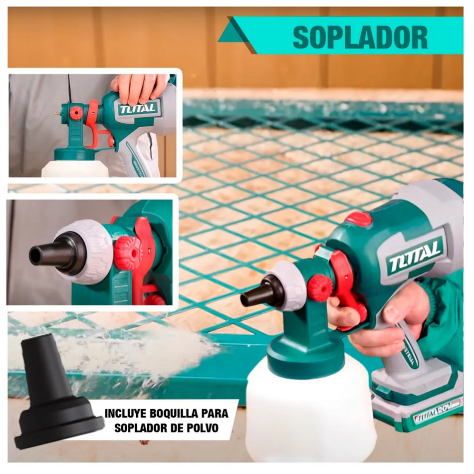 PISTOLA PINTAR INALAMBRICA 800ML 20V INCLUYE BATERIA 20V, CARGADOR, AGUJA DE LIMPIEZA Y DOS BOQUILLAS, TOTAL (UTSGLI20042)