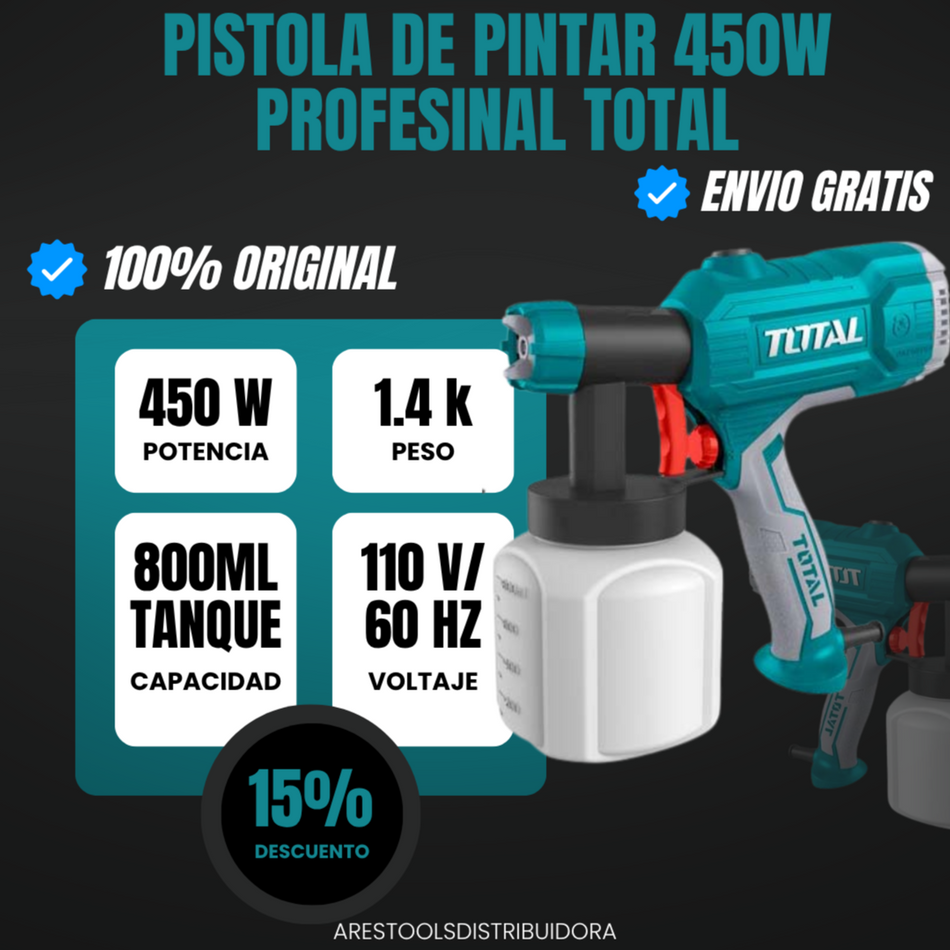 Pistola De pintar Electrica 450w Marca Total 100% Original Agua/Aceite
